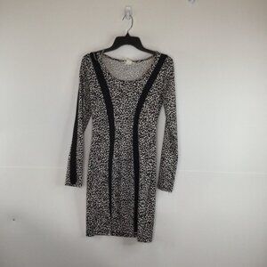 Memuse Dress Women Large Black White Leopard Print Bodycon Long Sleeve Pullover